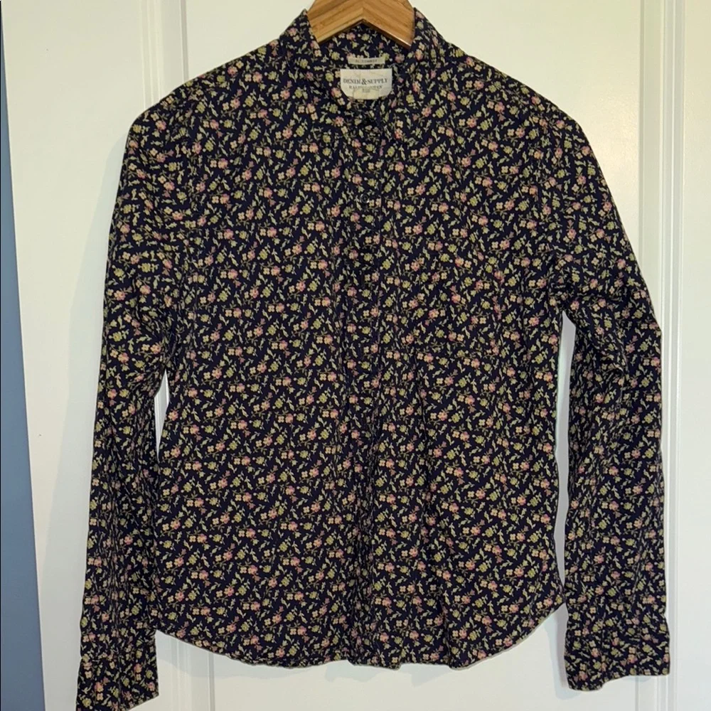 Ralph Lauren vintage denim & supply Floral Button-Up Shirt fitted L cotton - Picture 1 of 6
